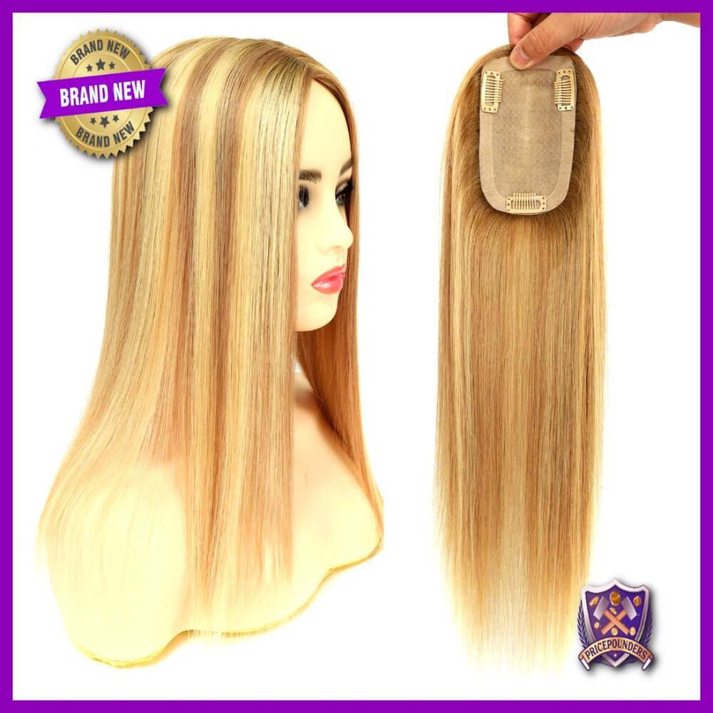 Real Human Hair Topper Injected Silk Base 130% Density 18 Inch Length Hairpiece
